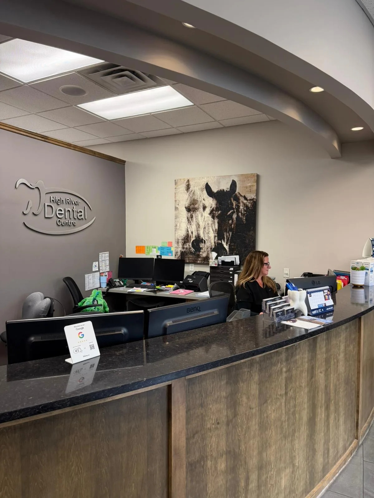 The welcoming front desk and reception at High River Dental Centre