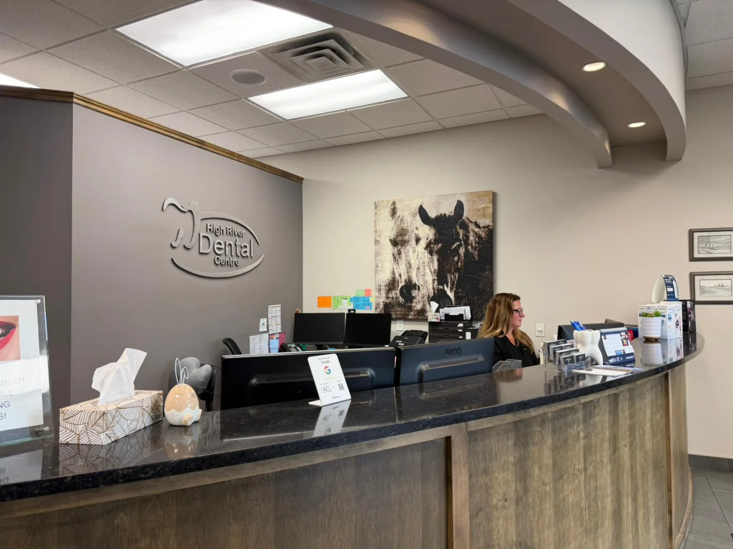 The front desk and reception area at High River Dental Centre